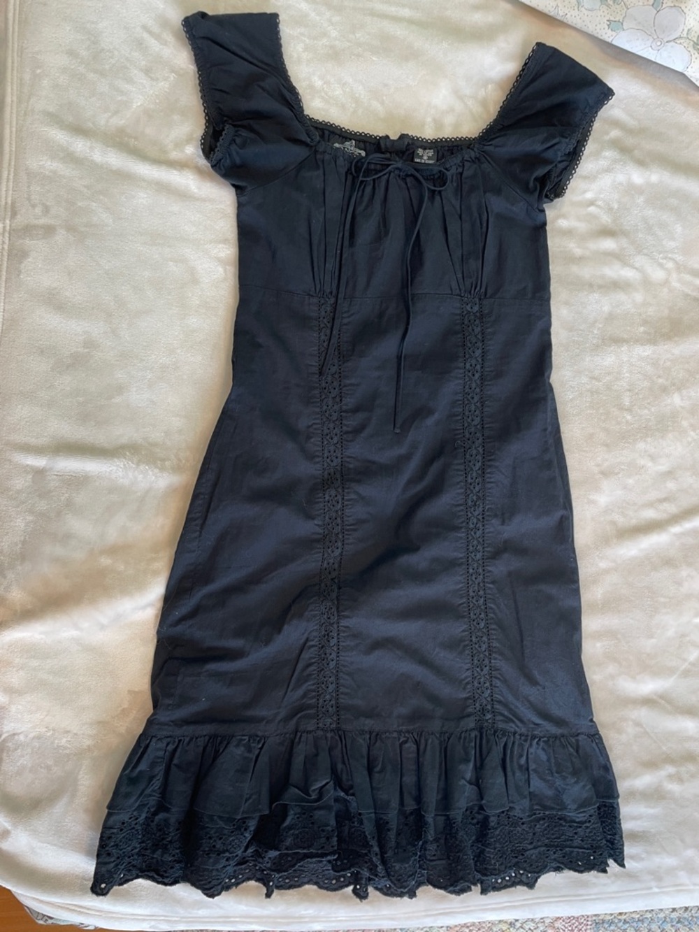 Angie Black Midi Dress with Lace Trim